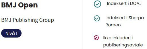 Bilde som viser hvor du finner informasjon om tidsskriftet er rent open access