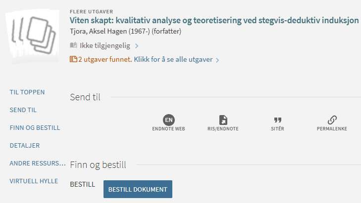 Skjermbilde av Oria med bestill-knapp