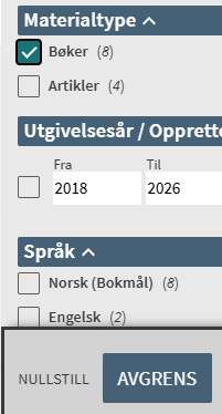 Skjermbilde av Materialtype i Oria