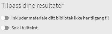 Skjermbilde av feltet Tilpass dine resultater i Oria