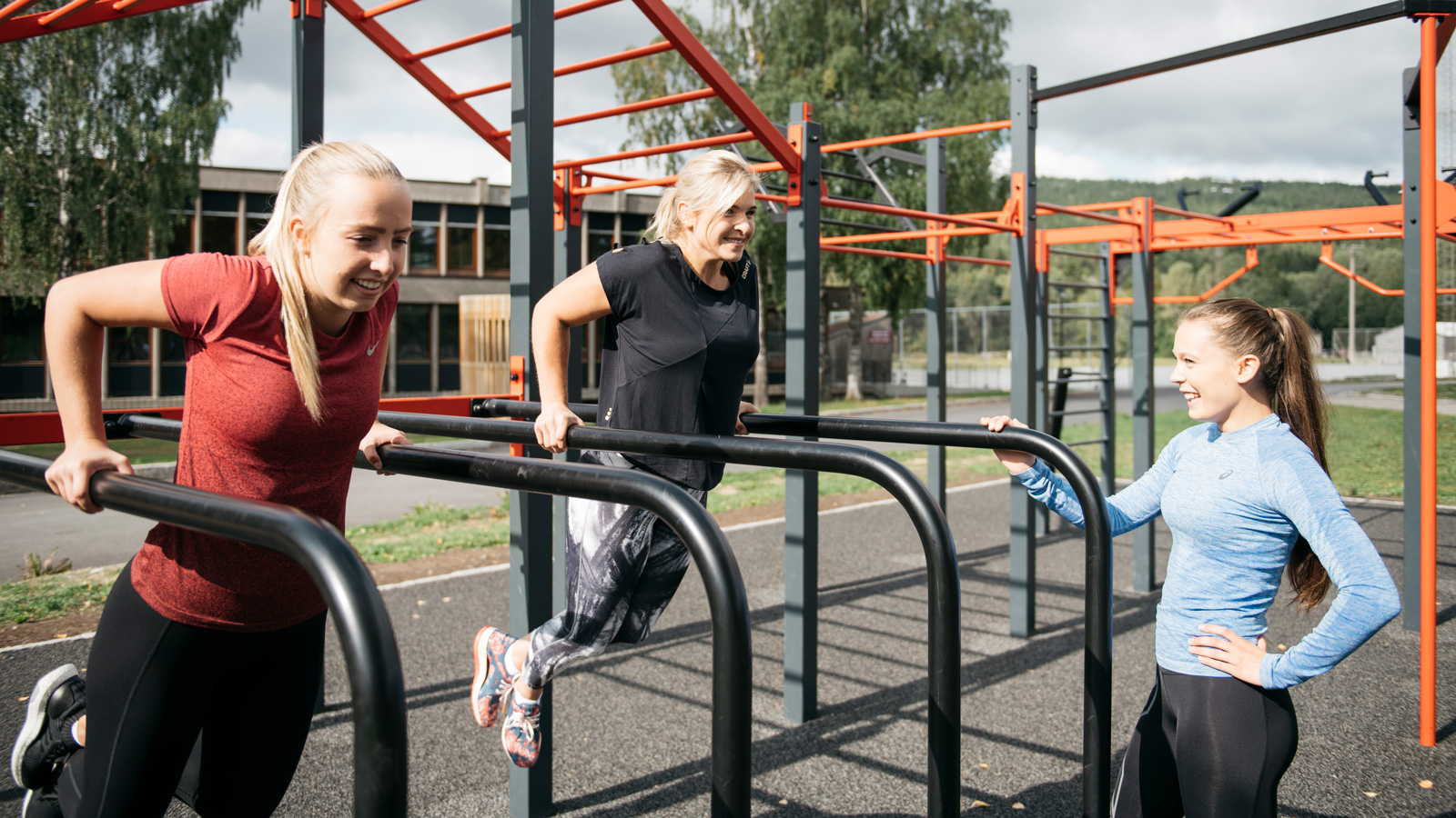 A group of students training