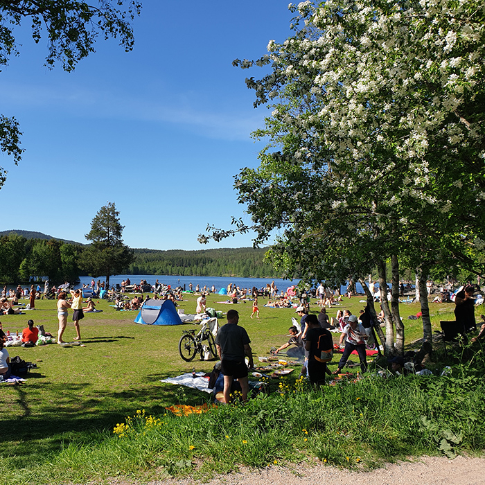 People by the lake, late summer afternoon in Oslo