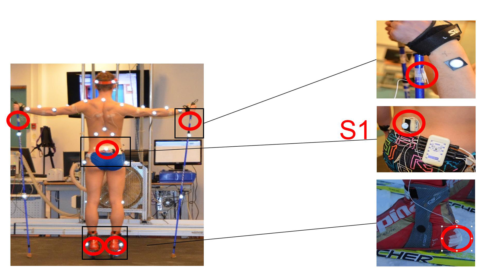 an athelete show where the sensors are placed on the wrists, hips and ankles