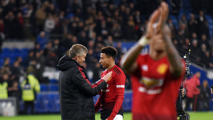 Ole Gunnar Solskjær congratulates Jesse Lingard