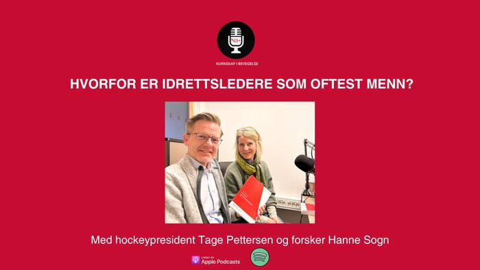 En infografikk som viser to gjester i et podkaststudio og tittelen på episoden