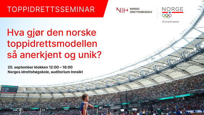Bilde med tekst. Viser ein friidrettsstadion og tittelen på arrangementet.