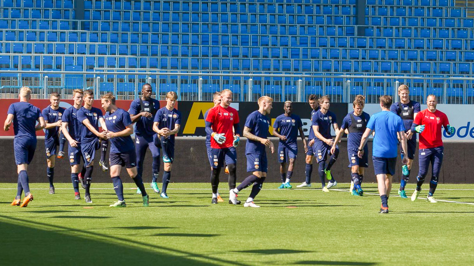 Soccer team warm-up on the field