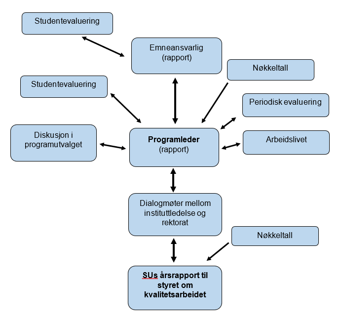 Emnerapporter til programleder som skriver programrapport. Diskuteres i dialogmøter med instituttledelse før rapportering til styret.